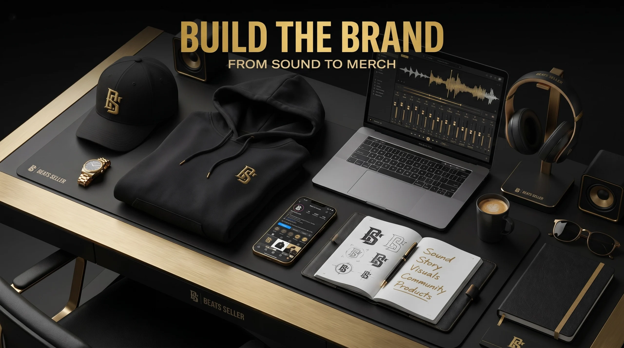Beats Seller brand ecosystem showing music production, streetwear merch and independent artist branding