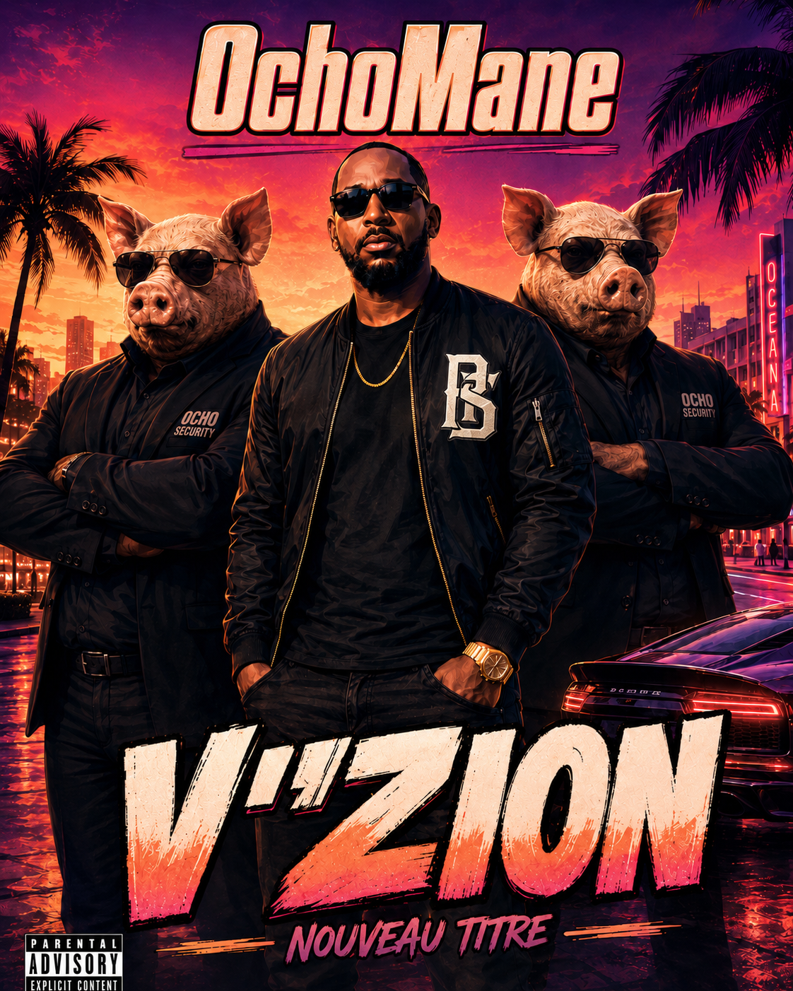 OchoMane V'ZION official promotional artwork - Guadeloupe rapper in cinematic urban visual
