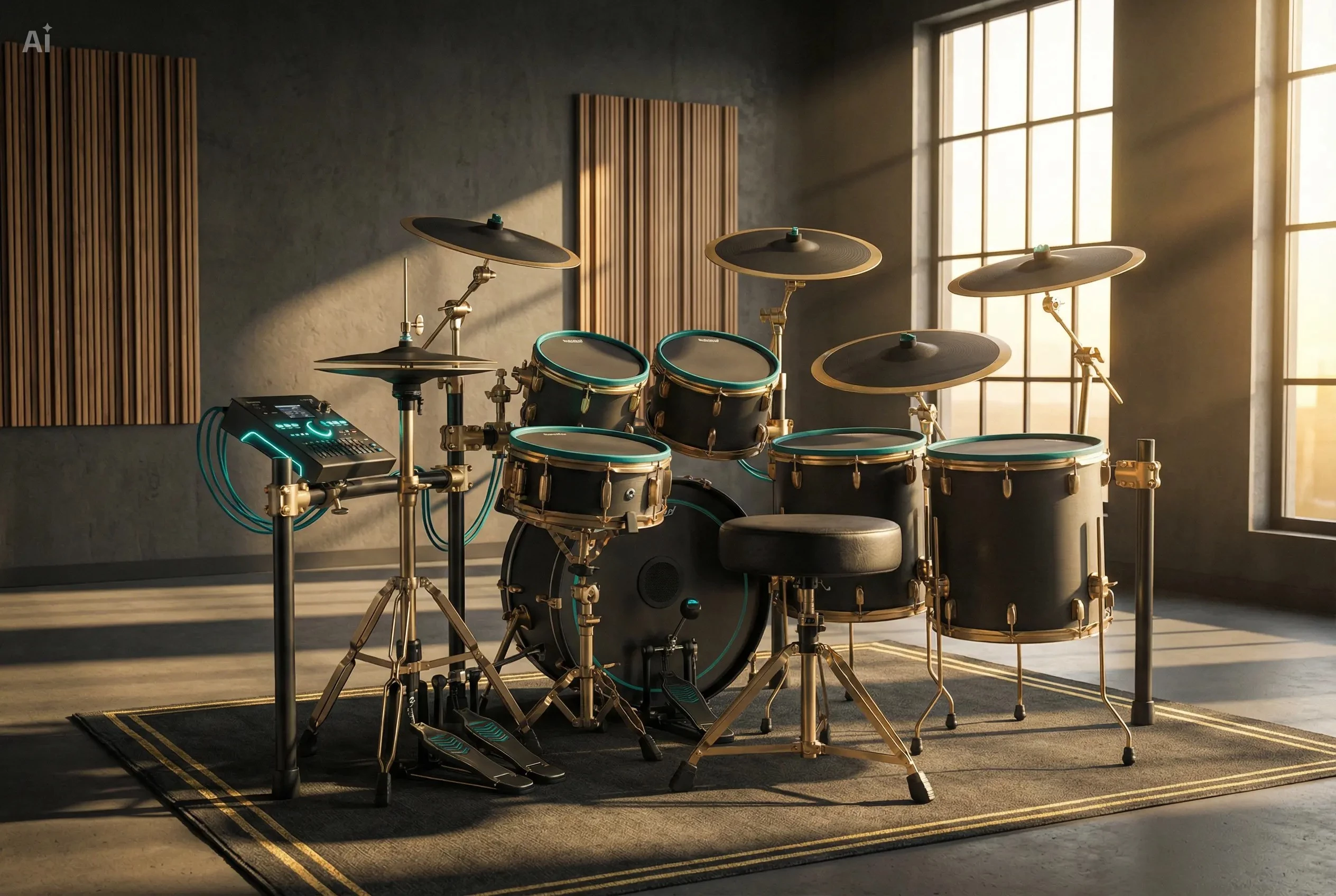 Drum kit in a studio room — blending Afrobeats and Caribbean rhythms