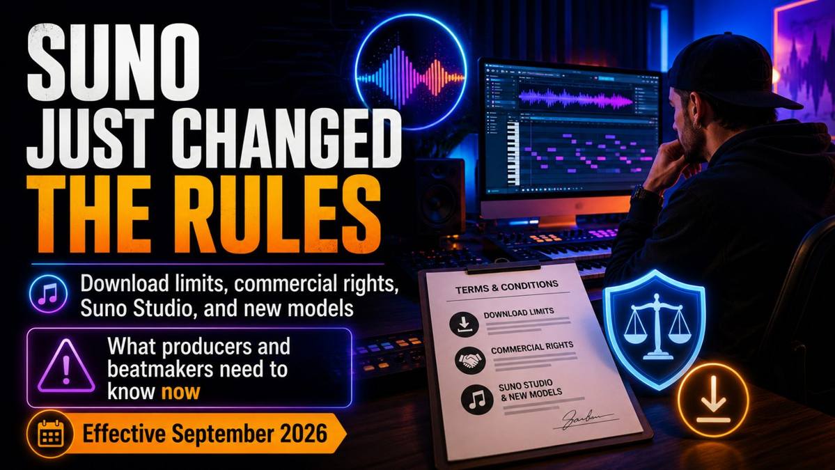 Suno 2026 rules update for music producers with MIDI Studio and FL Studio workflow