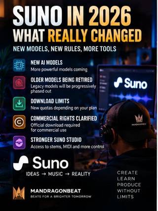 What changed at Suno in 2026 infographic for producers