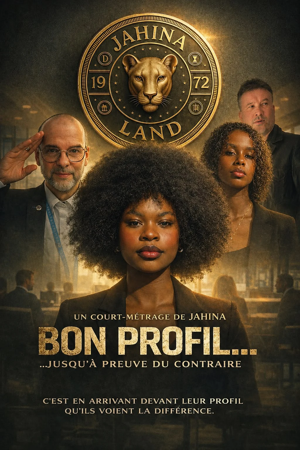 Poster for Bon Profil… Jusqu’à preuve du contraire, showing four characters and the Jahina Land emblem.